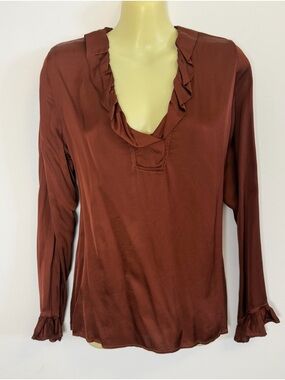 STARK X Ruffled V-Neck Long-Sleeve Chocolate Blouse